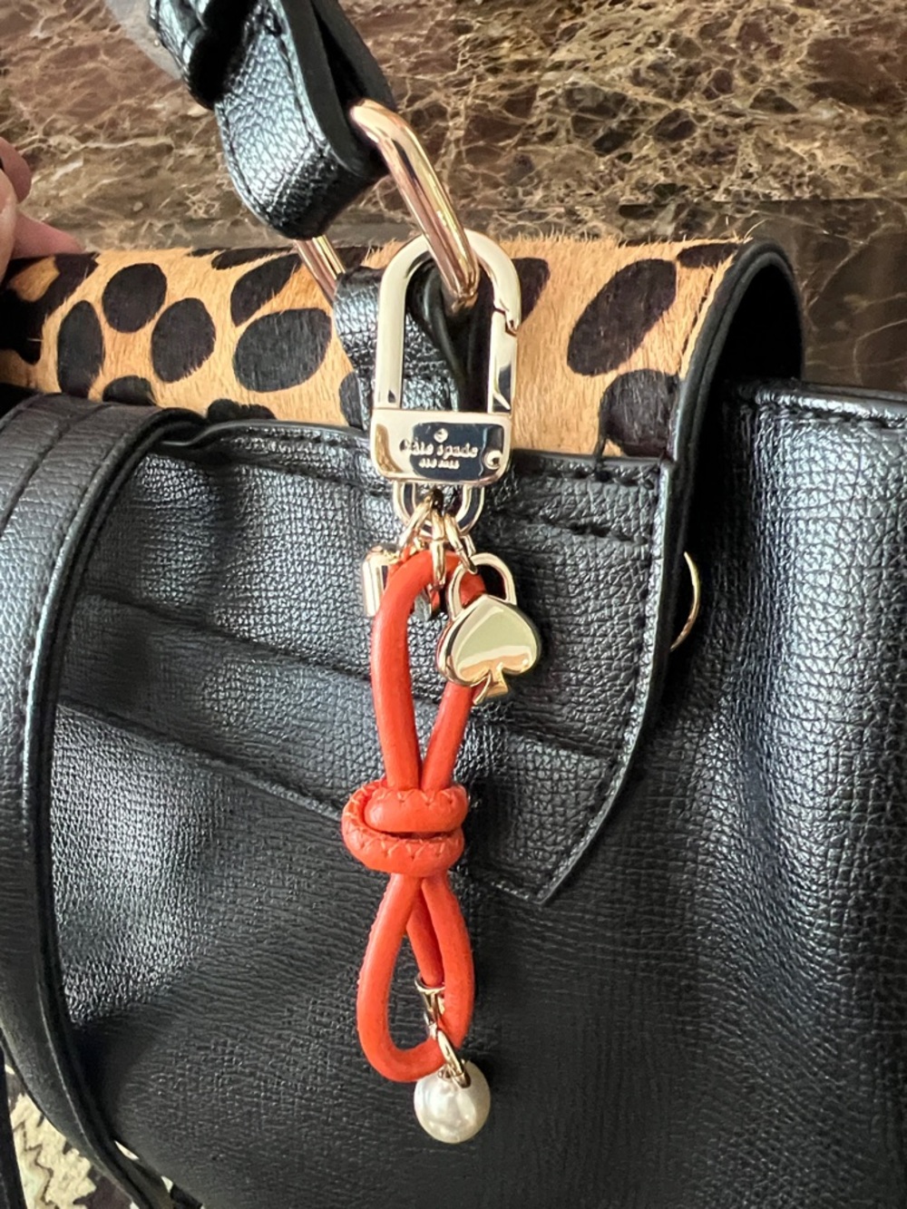 kate spade Orange Leather Knot Key Charm with Pearl and Spade charm only - Picture 2 of 10